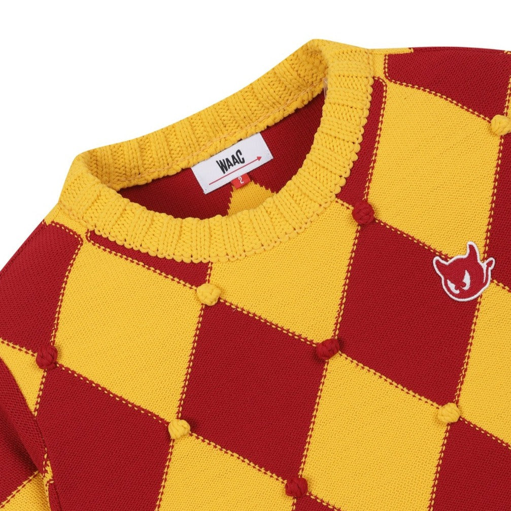 WOMEN アーガイル半袖ニットセーター マスタード