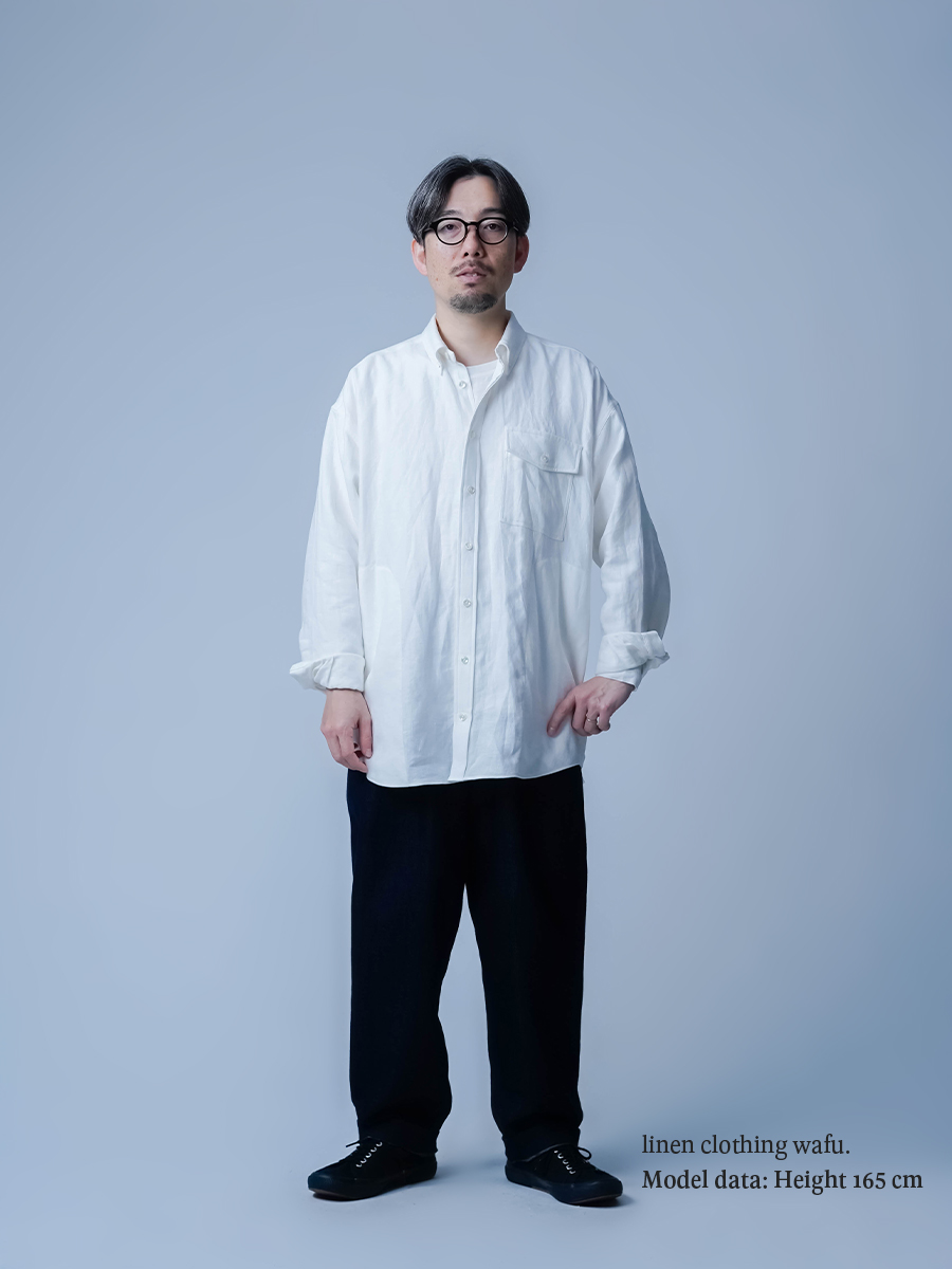 リネンシャツ】ついつい手を入れたくなる ポケット付き ボタンダウン