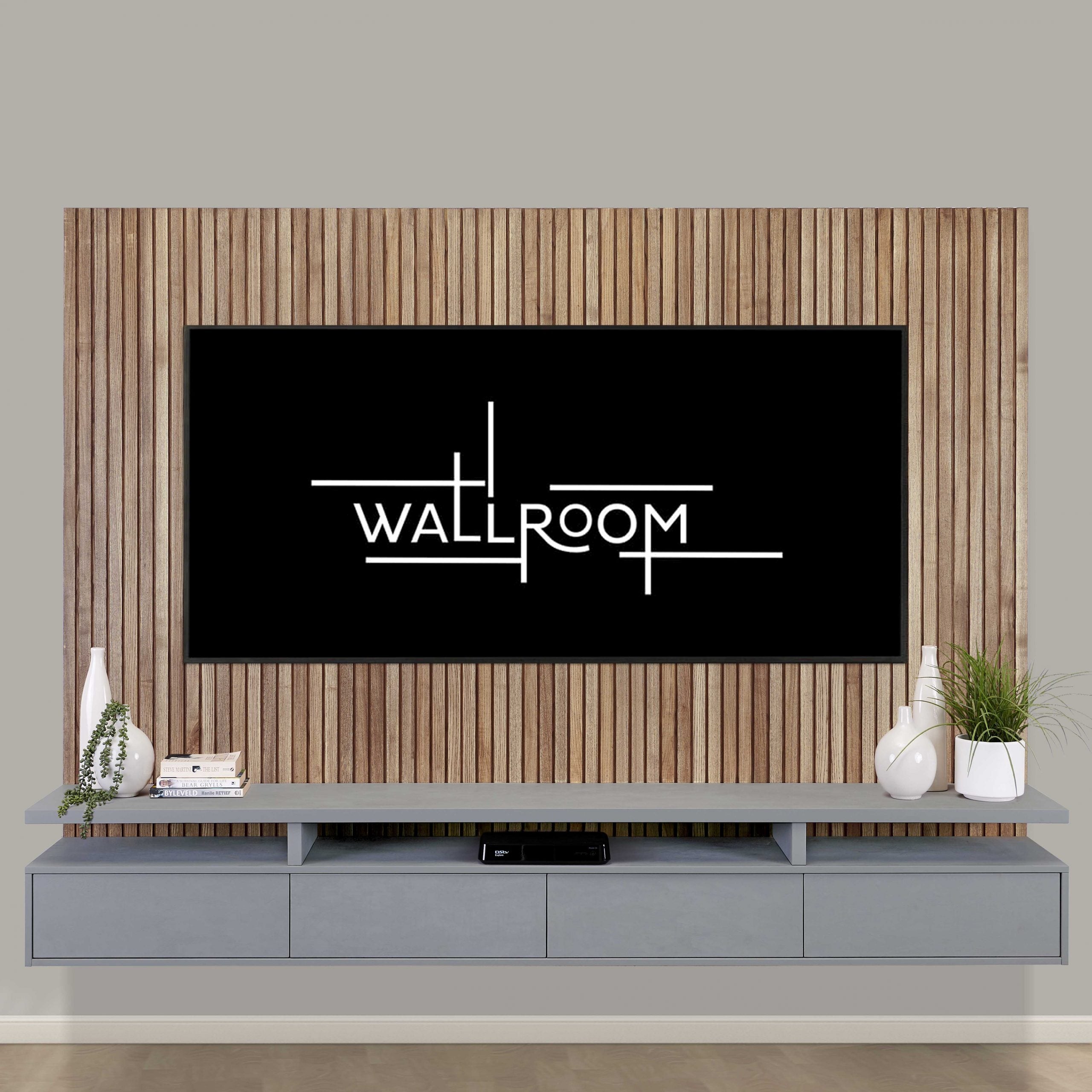 Wall Mounted TV Stand | Solid Oak Slatted Wood Finish
