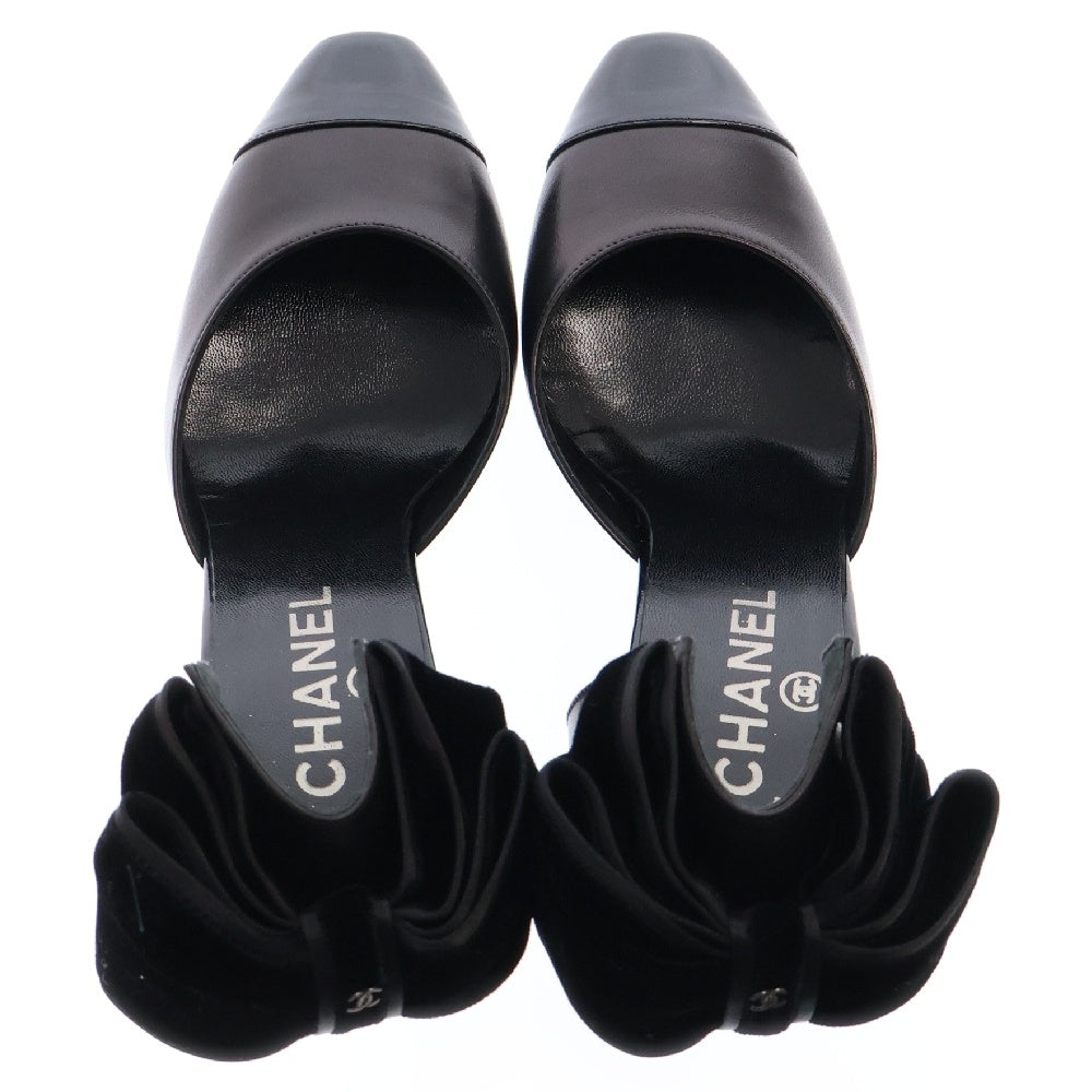 CHANEL(シャネル) パンプス シューズ リボン ブラック レザー×スエード