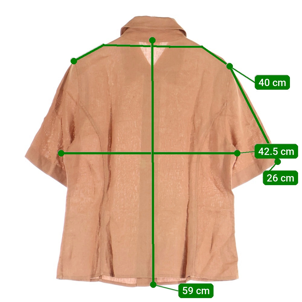 HERMES(エルメス) 馬車タグ リネンボタン開襟半袖シャツ ブラウン