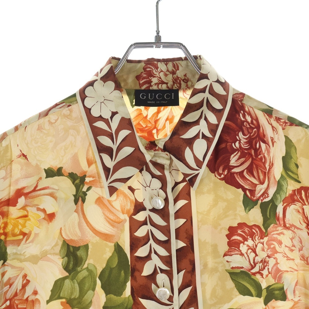 GUCCI(グッチ) トムフォード期 フラワー シルクシャツ ベージュ レディース