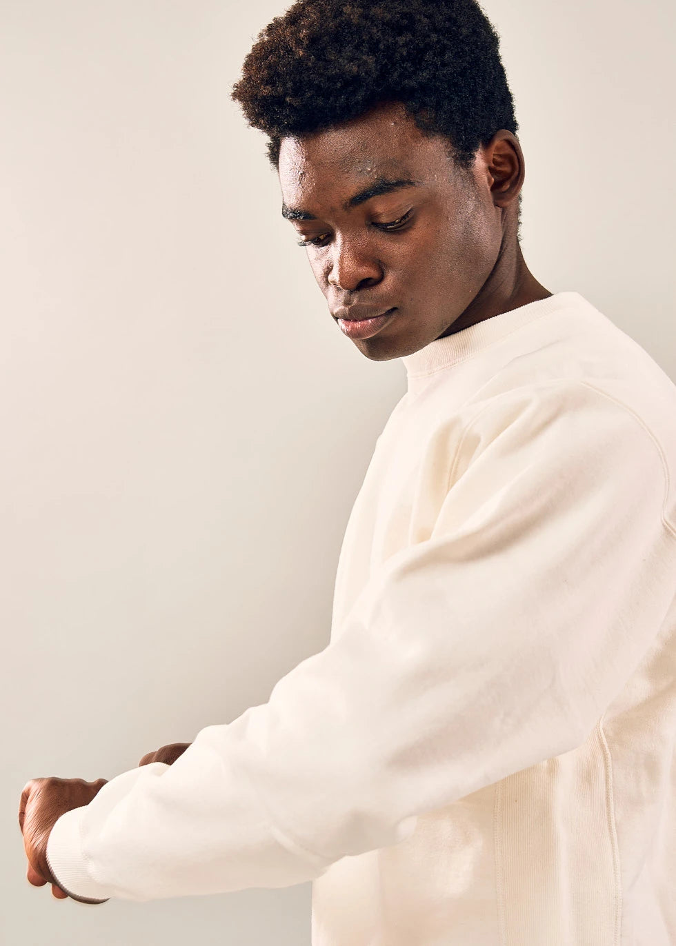 TOUGHT BRAIDED SWEAT SHIRT (WHITE) | クルーネックスウェットシャツ