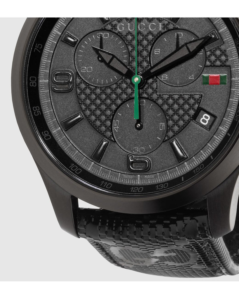 Gucci G Timeless Chronograph Black Dial Black Leather Strap Watch
