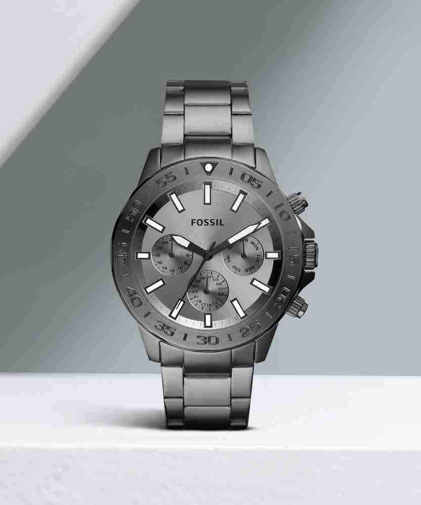 Fossil Bannon Multifunction Chronograph Grey Dial Grey Steel Strap