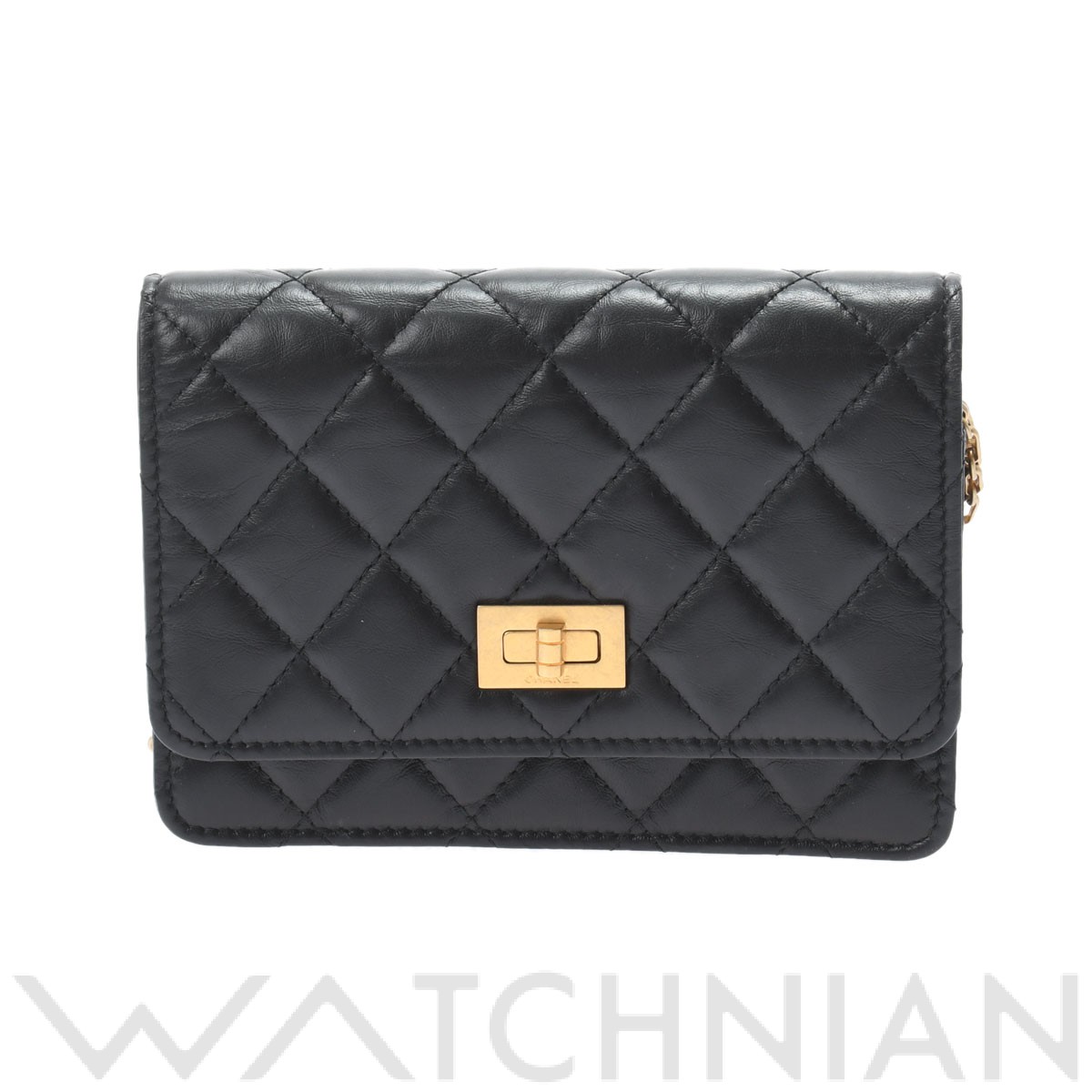 シャネル 2.55 チェーンクラッチバッグ ブラック エイジドカーフスキン