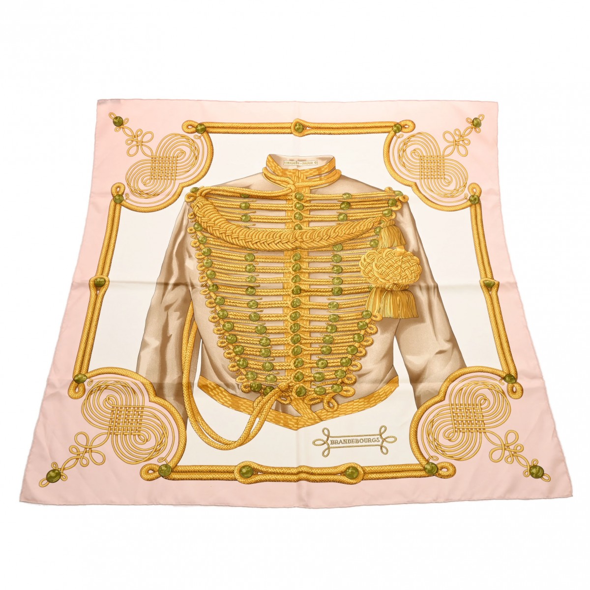 エルメス カレ 90 BRANDEBOURGS ピンク/ホワイト シルク100