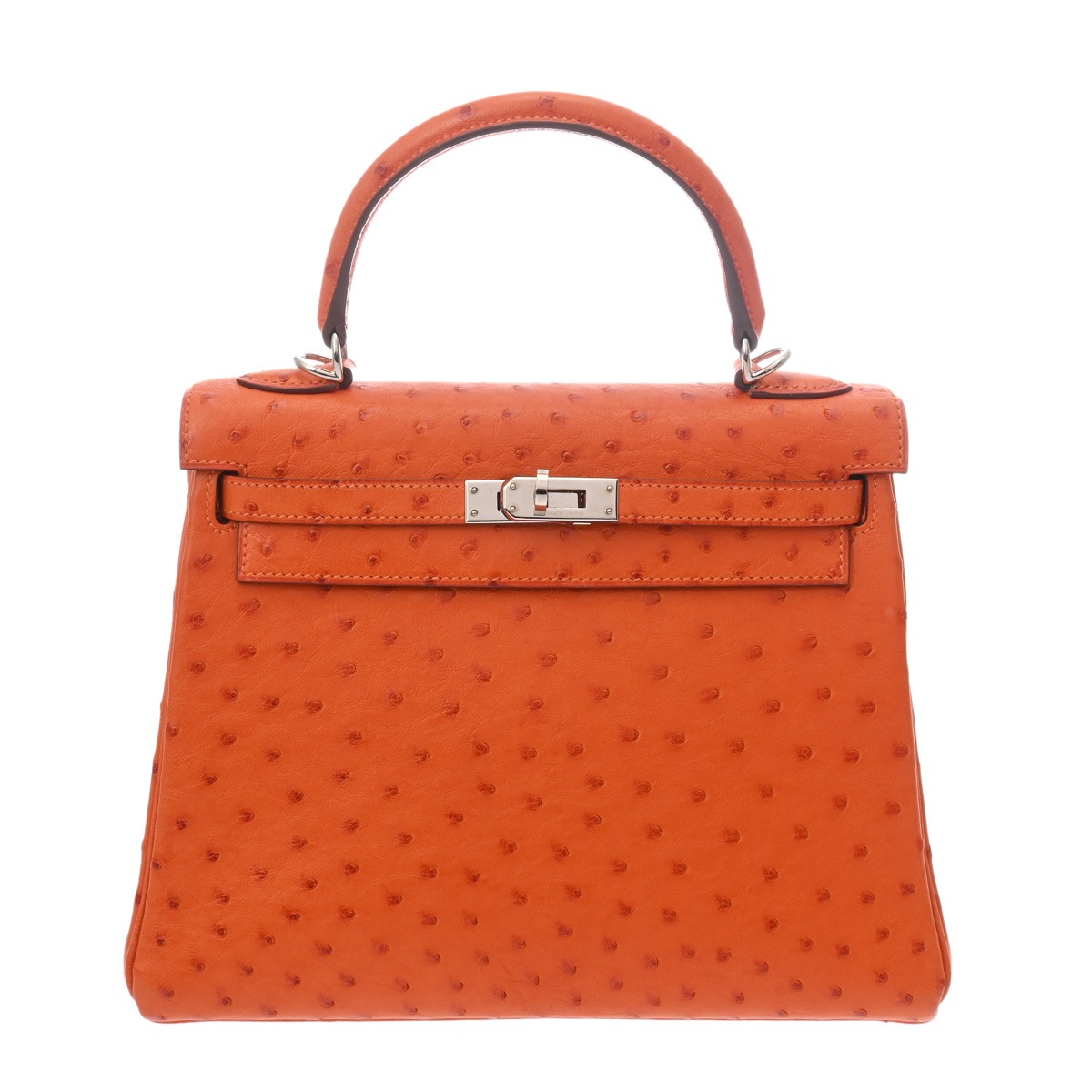 エルメス ケリー 25 外縫い オレンジ オーストリッチ レディース