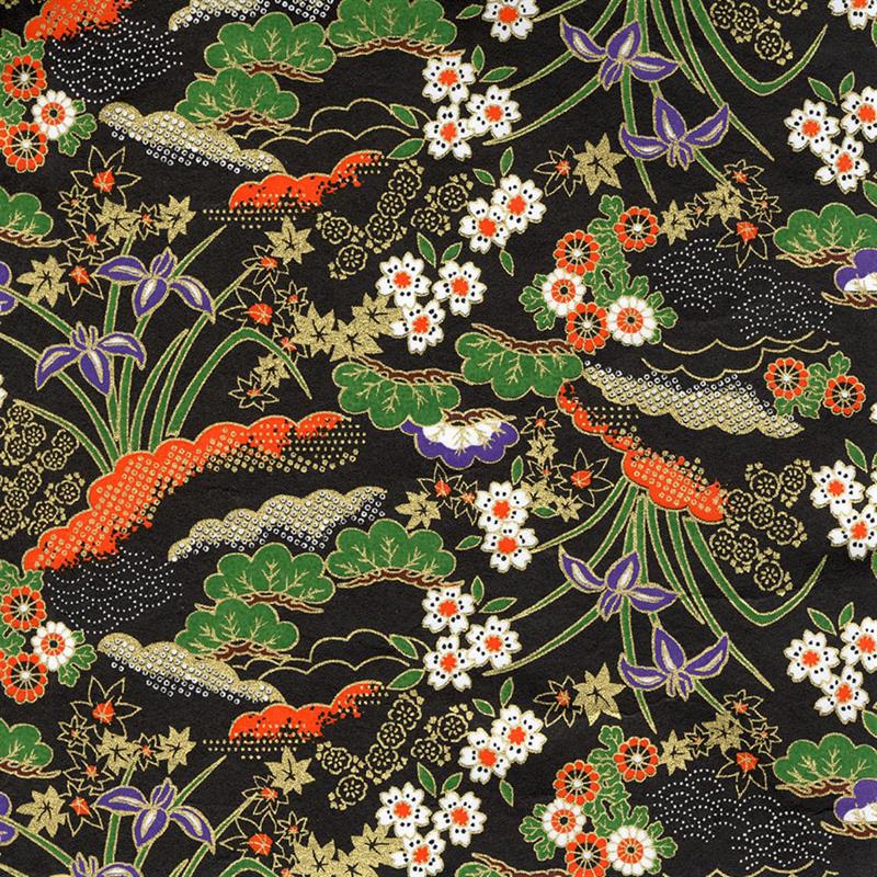 手染友禅紙（菊全判）1000×660 花寄せ文様 黒 | 谷口松雄堂