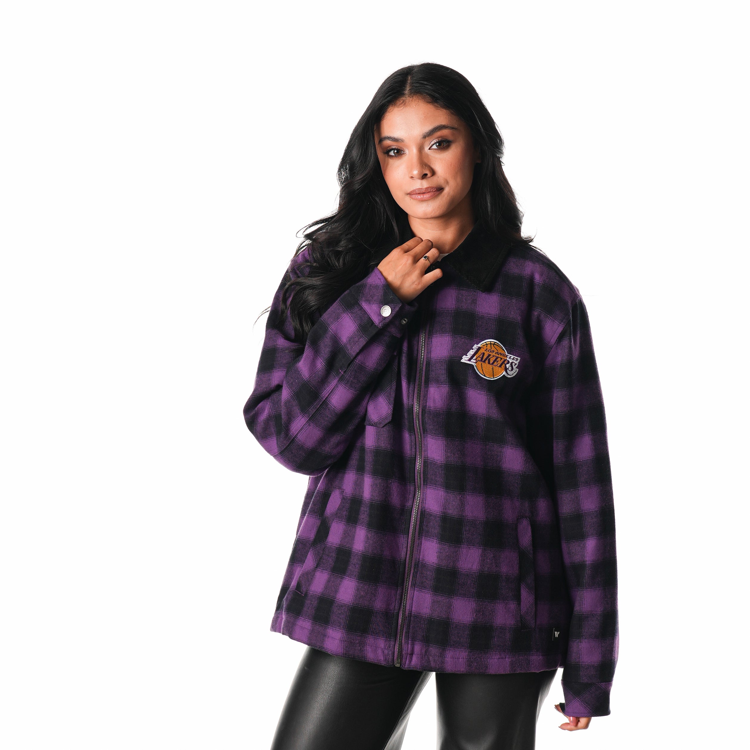 Los Angeles Lakers Flannel Zip Front Jacket - Purple – wearethewildco