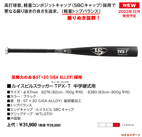 LJSLTPXTBD 2024ルイスビルスラッガー TPX-T 中学硬式用バット