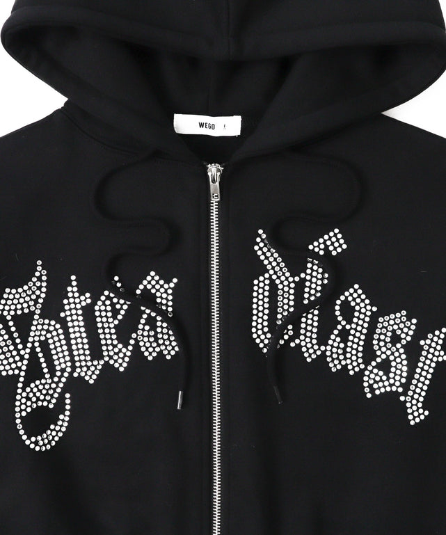 ラインストーン裏起毛ショートジップパーカー｜WEGO（ウィゴー