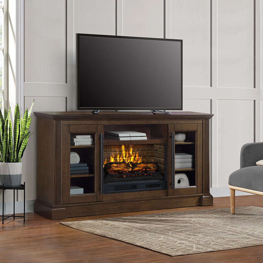 Hutchinson 65in Golden Brown Birch Fireplace Console | Whalen