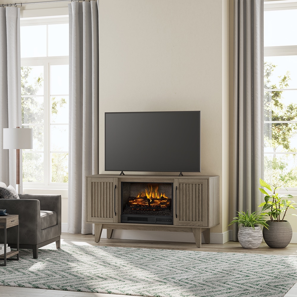 Rosalie 54in Warm Birch Gray Fireplace Console | Whalen Furniture