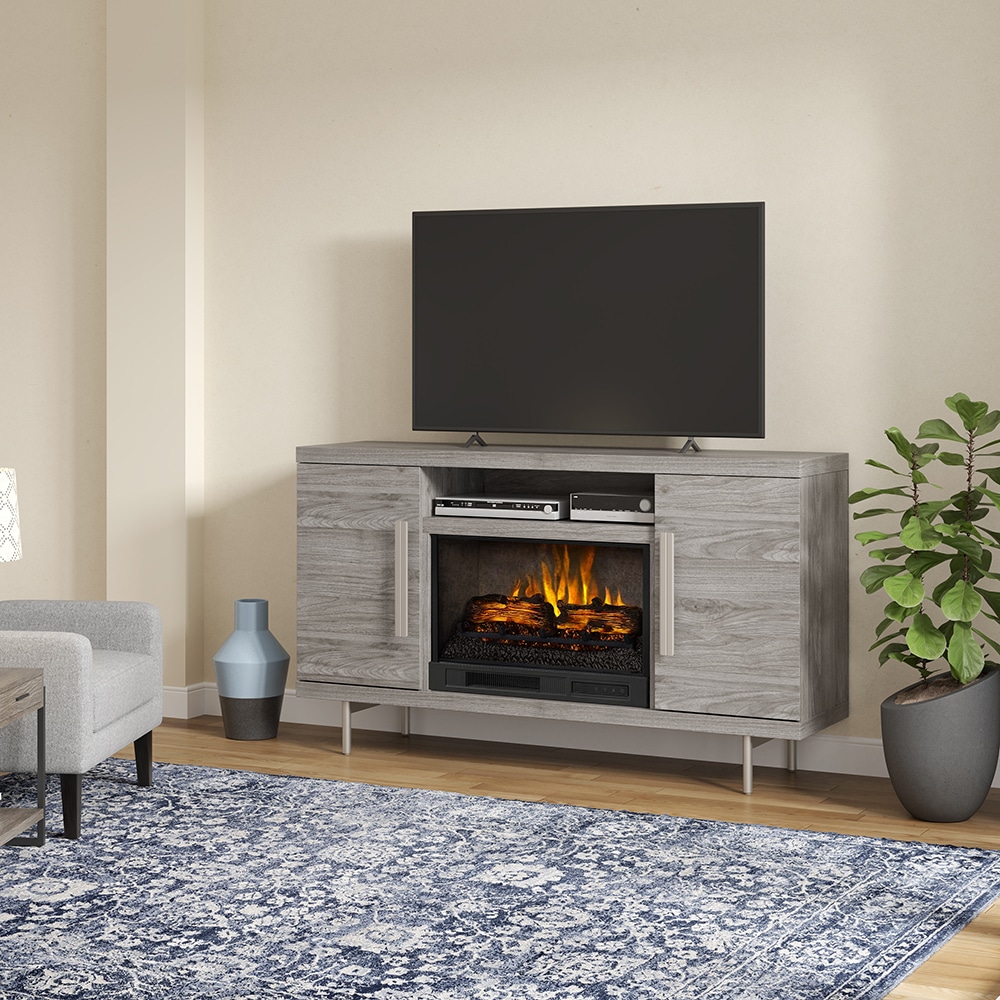 Cestoni 60in Medium Gray Ash Fireplace Console | Whalen Furniture