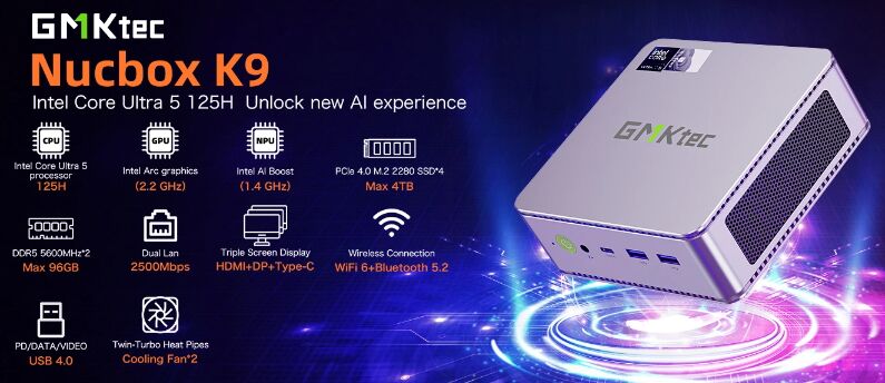 GMKtec K9、Core Ultra 5 125H 搭載 ミニPCのスペック。ベアボーンも