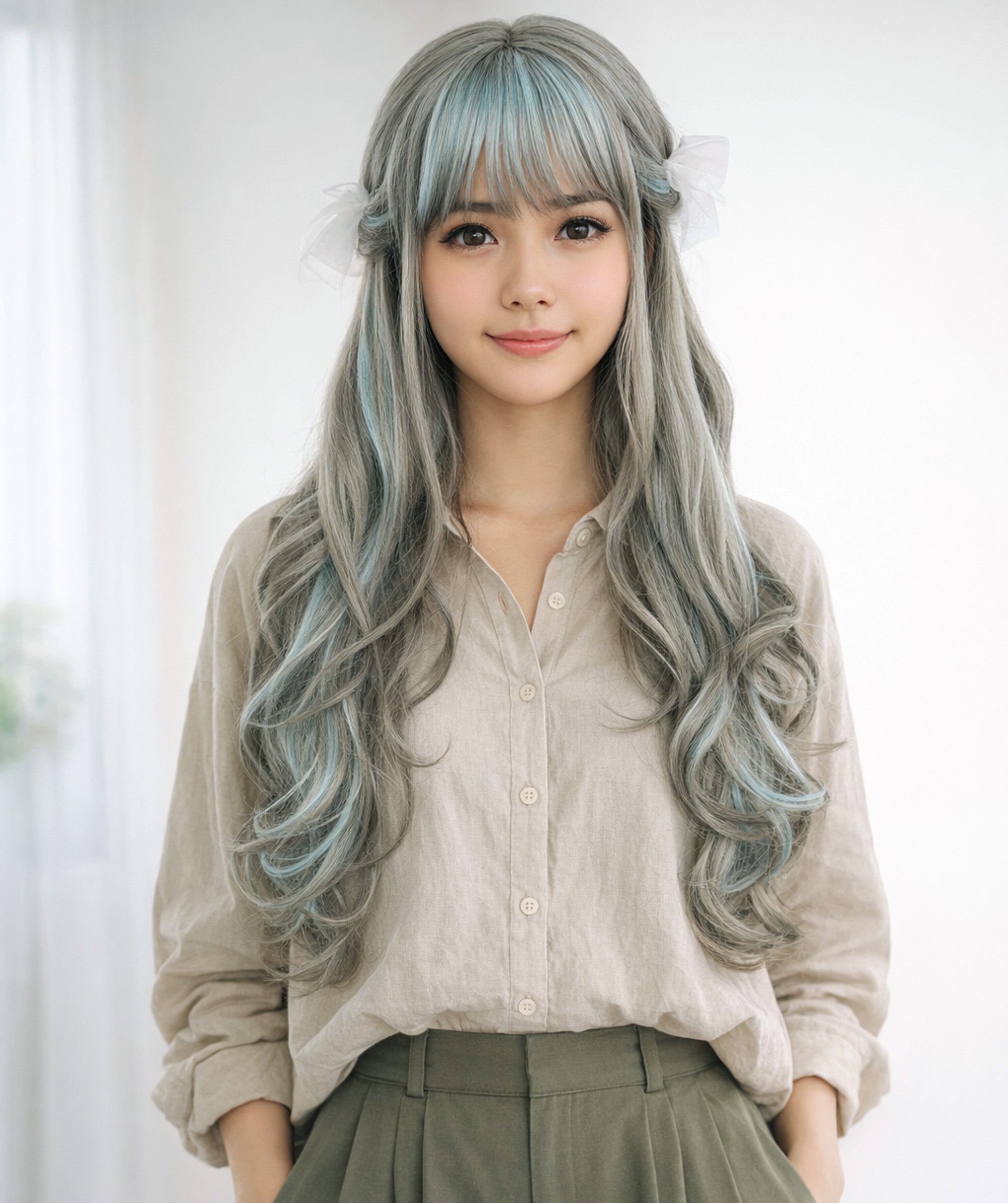 Wigs2you C-129 ロリータコスプレウィッグ – 26インチ グレー＆ブルー