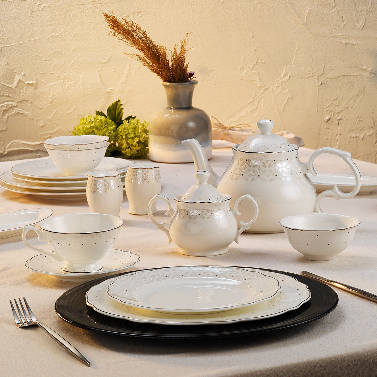 Evaliza King Flower Gold 42 Parça 6 Kişilik Kahvaltı Takımı