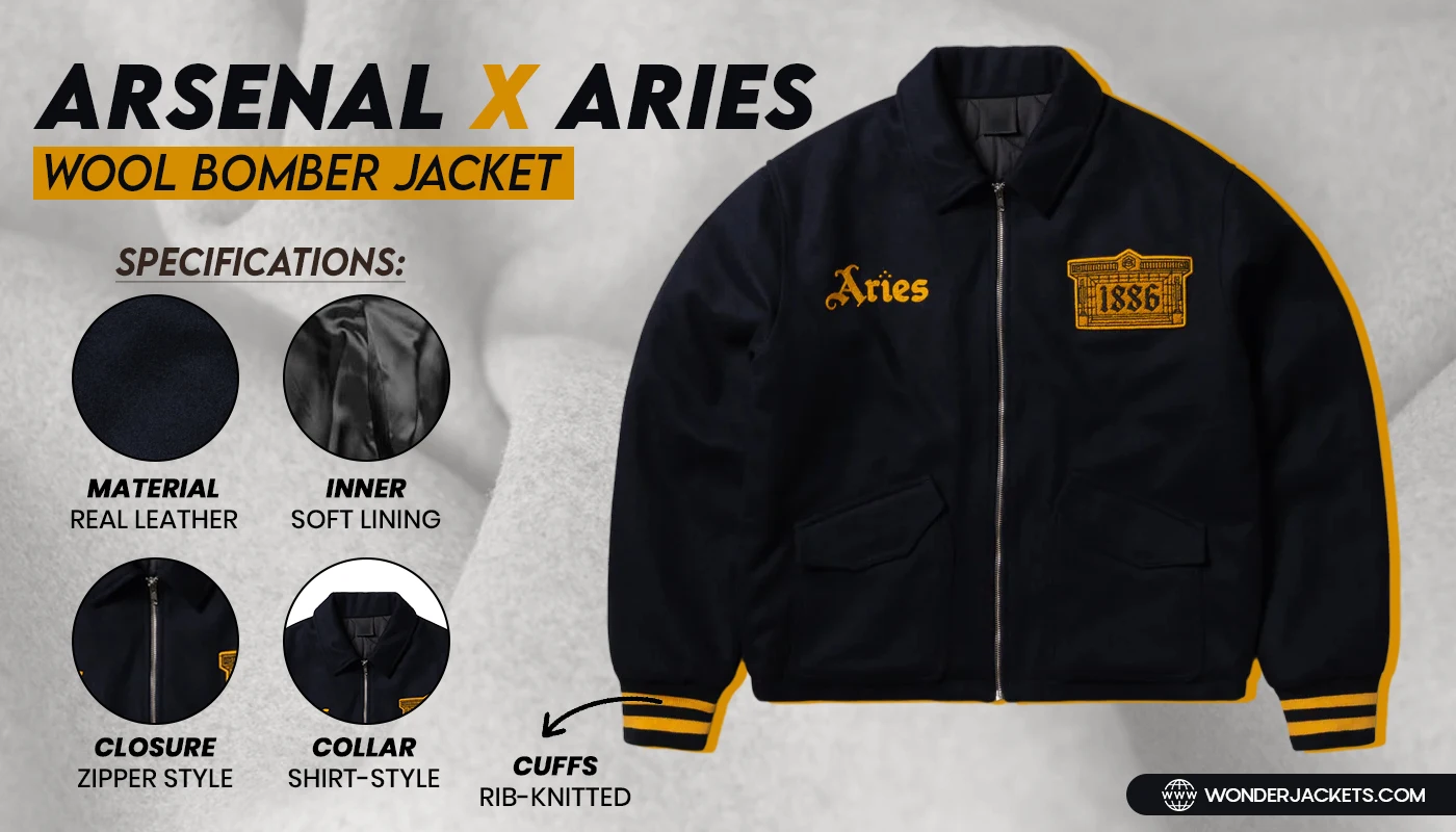 Arsenal x Aries Wool Bomber Jacket Black