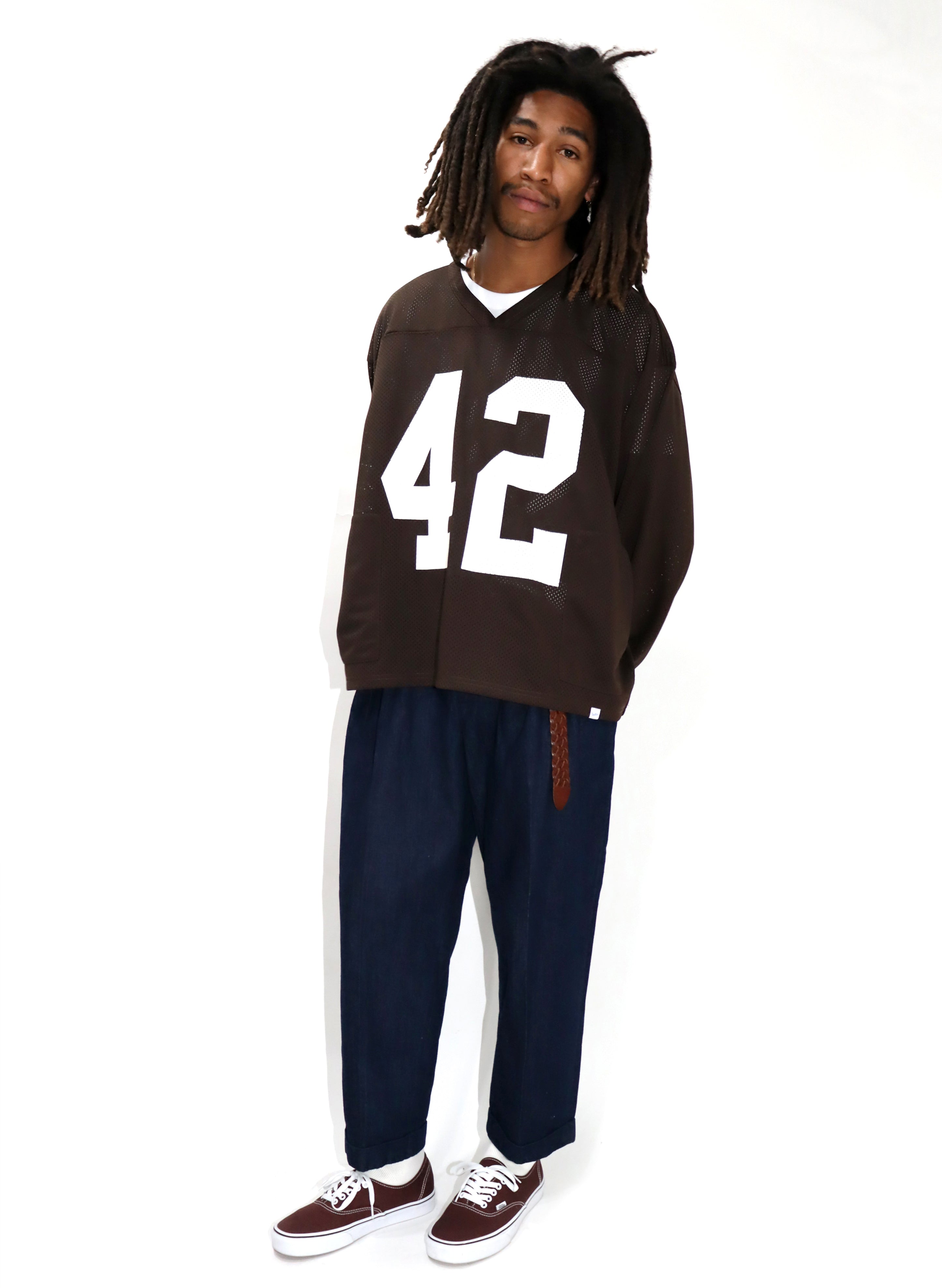 WOODBLOCK 42 MESH FOOTBALL LS SHIRT BROWN/WHITE (WB-25SS-004)