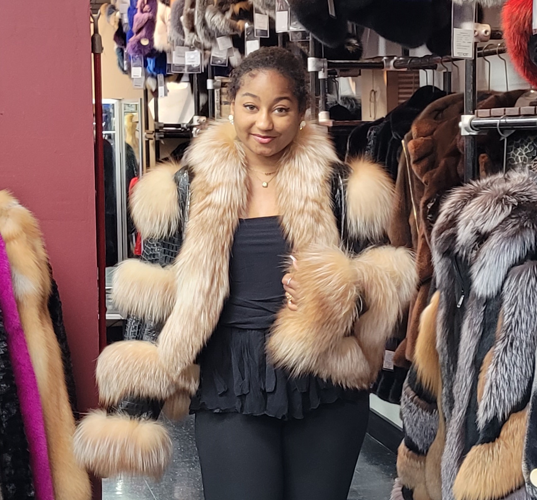 Black Embossed Croc Leather Jacket Crystal Fox Trim – Wolverine Furs