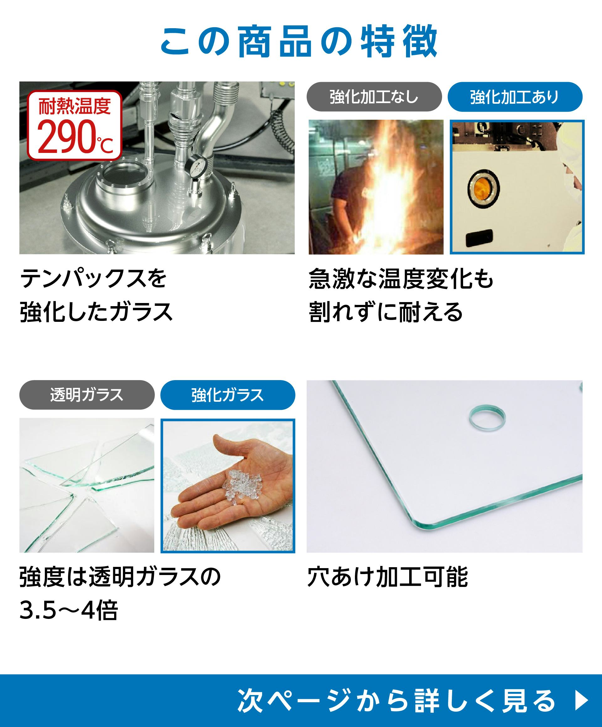 耐熱強化ガラス】テンパックス強化／耐熱温度290℃