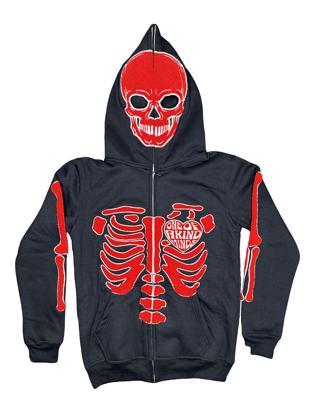 1OK” Skeleton Full-Zip Hoodie (Black/Red) – One Of A Kind Minds