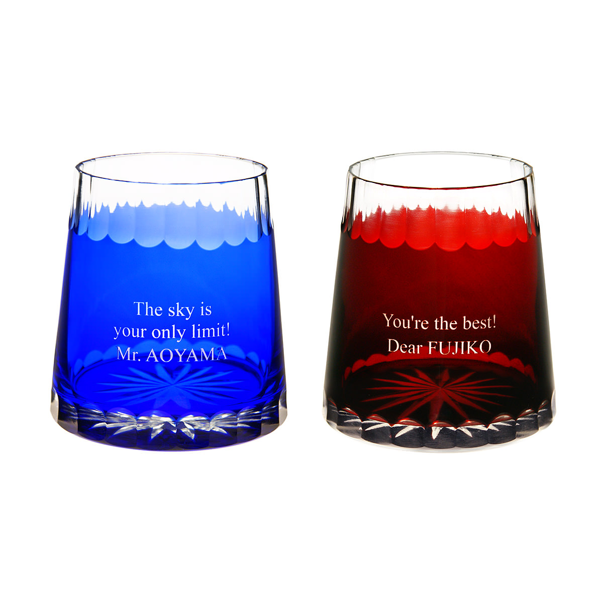 切子グラス 青富士＆赤富士ペア [ 2-U ]