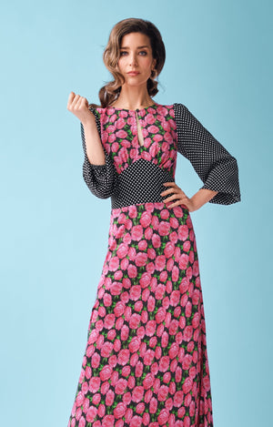 Black polkadot and rose keyhole maxi dress - Coco Fennell