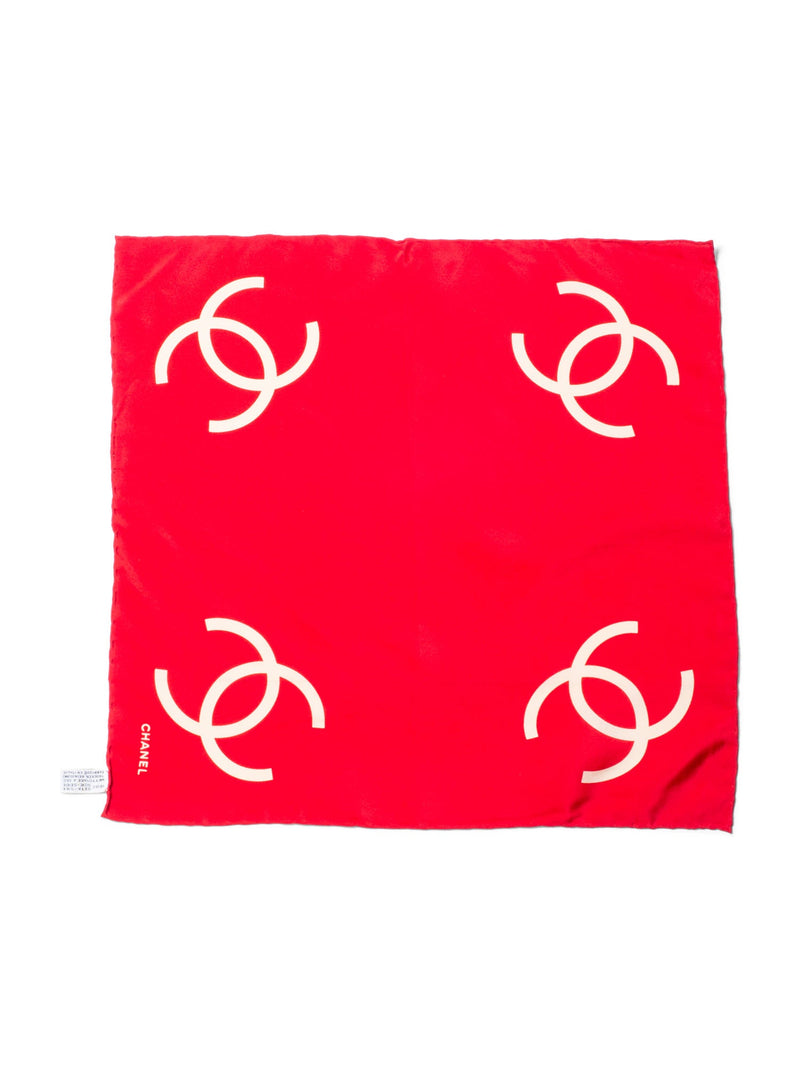 CHANEL CC Logo Silk Mini Scarf Red Beige