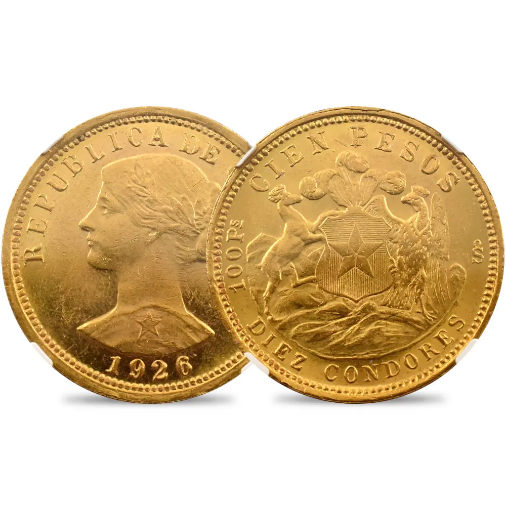 チリ 1926SO 女神 100ペソ金貨 NGC MS62 | 英国アンティークコイン専門