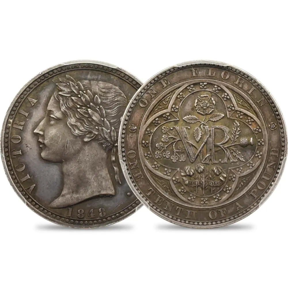 1848 ヴィクトリア女王 フローリン試作銀貨 プレーンエッジ PCGS PR61