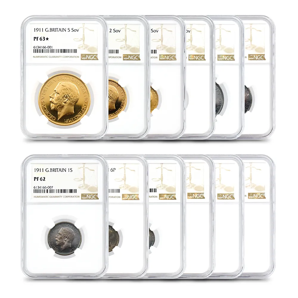 1911 ジョージ5世 金・銀貨12枚セット NGC PF61-64+CA 箱付き | 英国