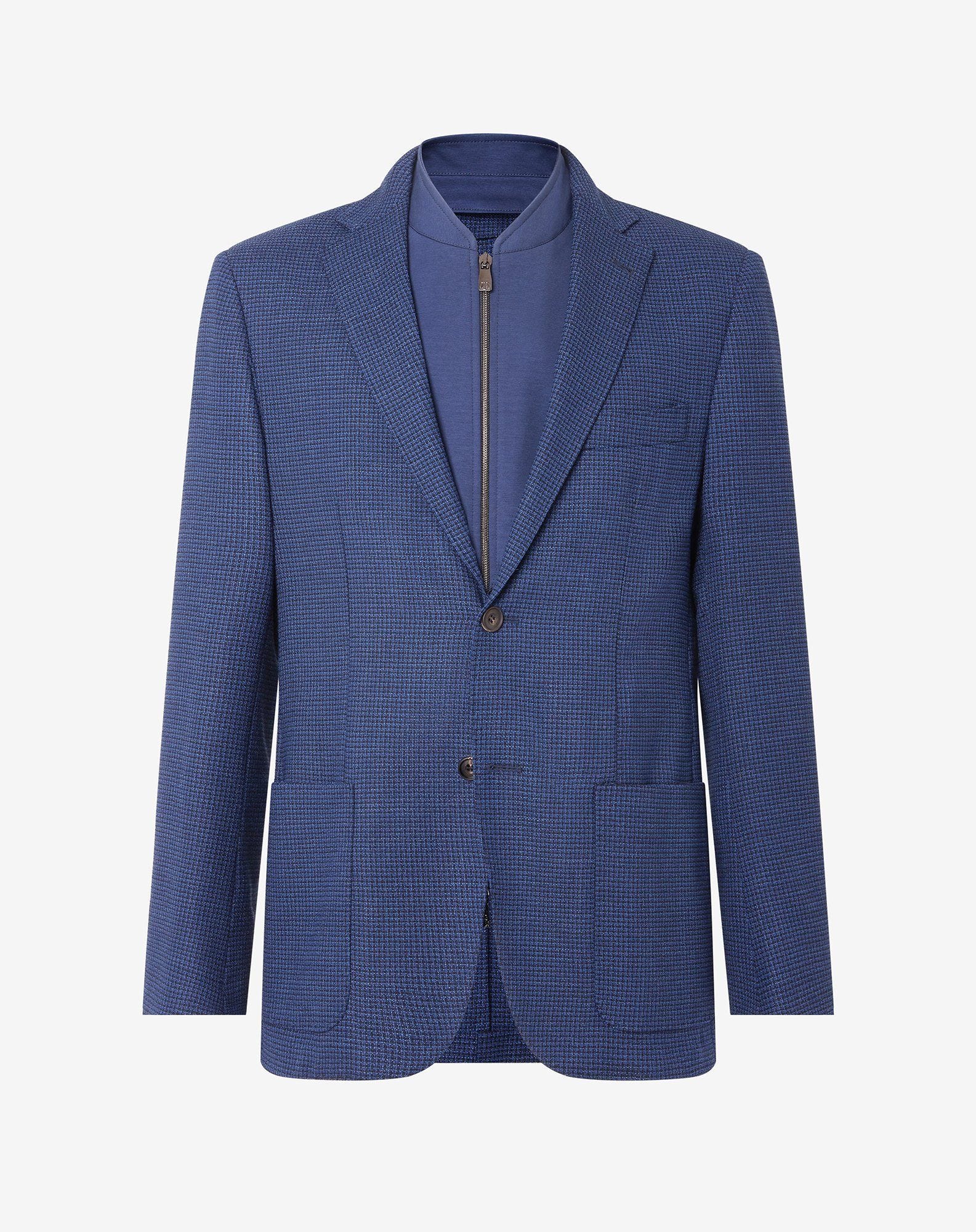 Men's navy blue stretch wool jacket with inner vest | Corneliani