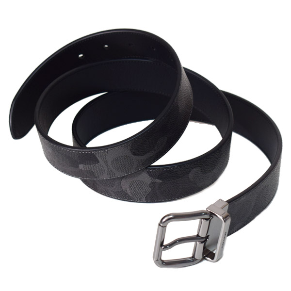 COACH】コーチ ベルト メンズ 迷彩柄 コーティングキャンバス レザー