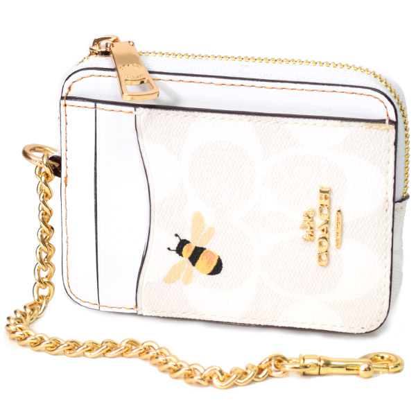 COACH】コーチ レザー シグネチャー ハニービー 蜂 チェーン ジップ