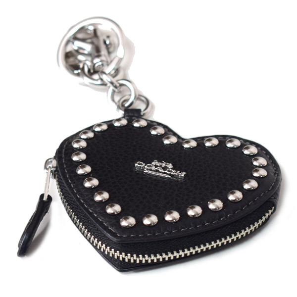 COACH】コーチ ぺブルレザー スタッズ ハート ポーチ リベット コイン