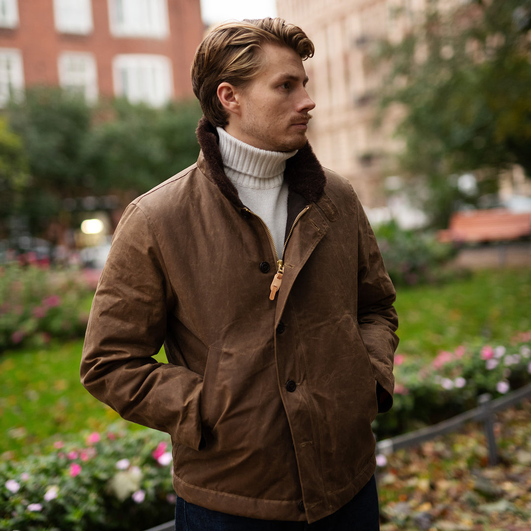 Deck Jacket in Waxed Cotton - Dark Tan – Caine Clothiers