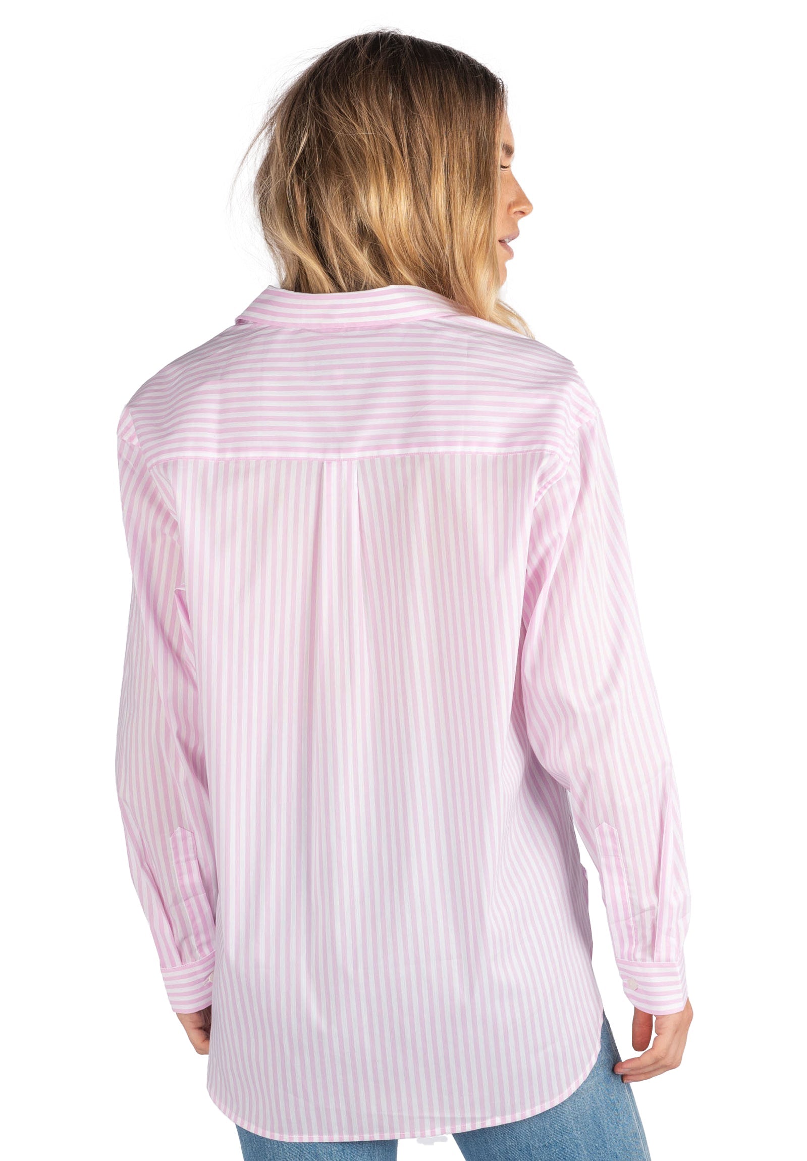 Poppy-Cotton Pink Stripes Oversized Cotton Shirt – camixa.com