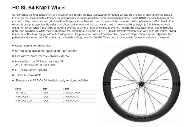 Cannondale 2020 HollowGram 64 SL KNOT Wheel Parts List and
