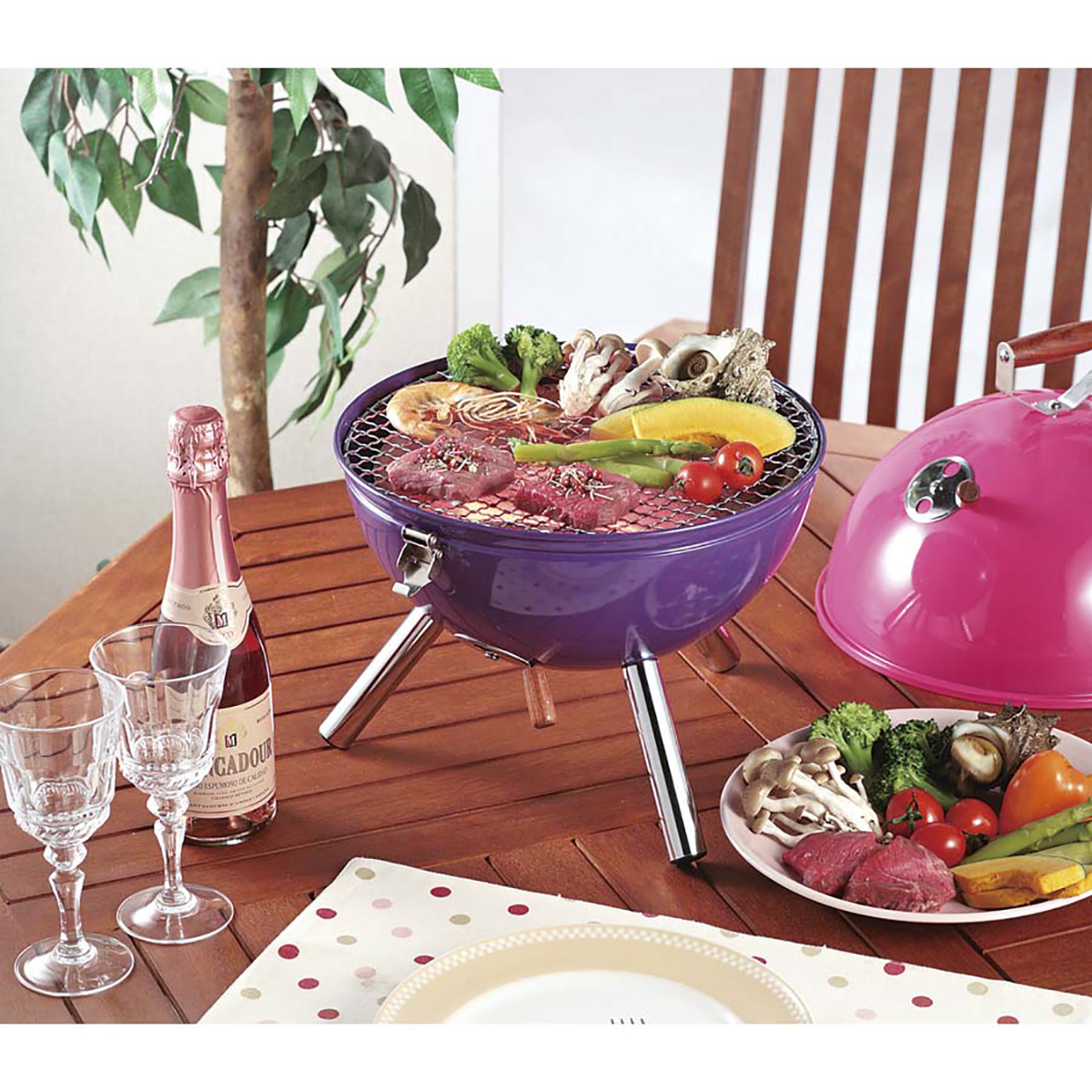 マルチ ミニバーベキューコンロ(グリル)(ブルー×グリーン