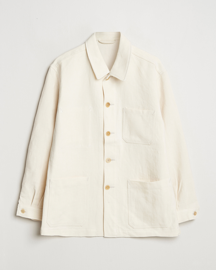 Kamakura Shirts Linen French Worker Jacket Off White at CareOfCarl.com