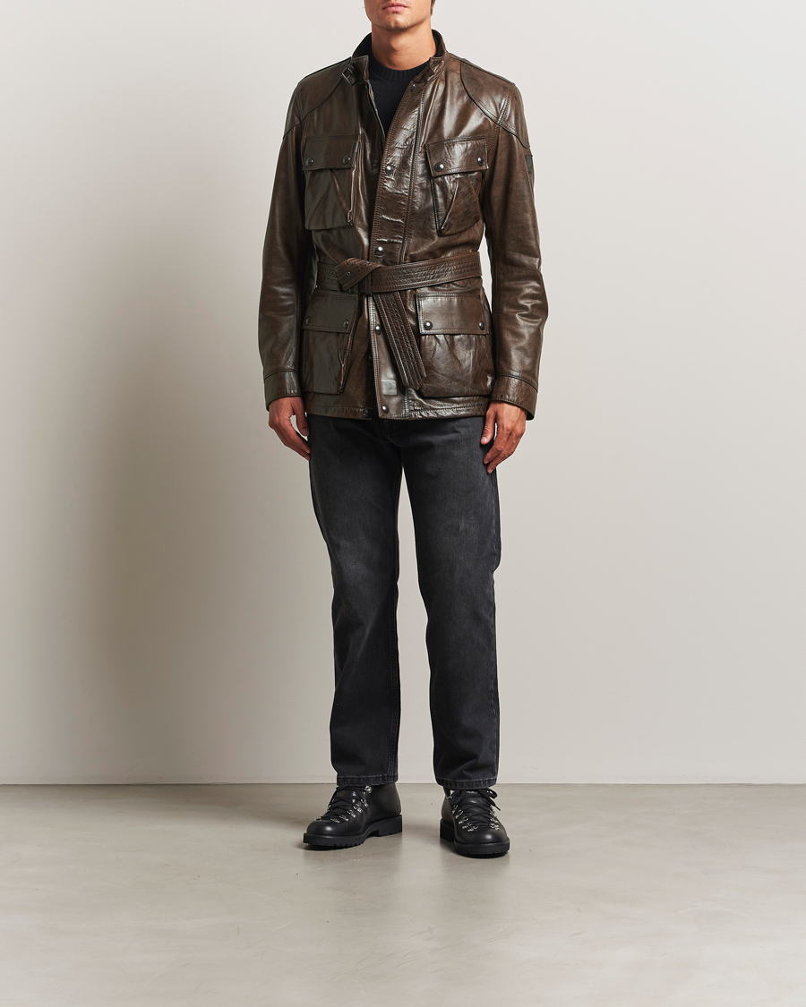 Belstaff Trailmaster Panther Leather Jacket Dark Earth at