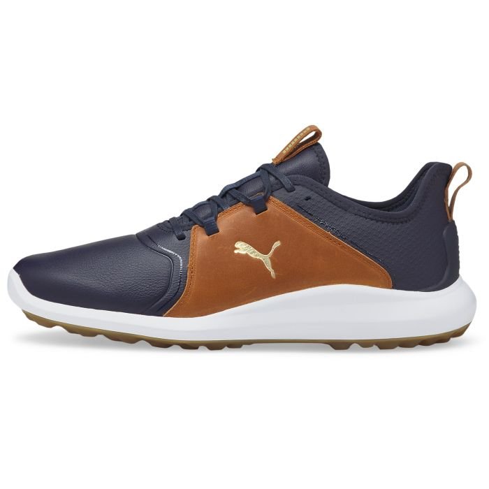 PUMA IGNITE Fasten8 Crafted Golf Shoes Navy Blazer/Gold/Leather