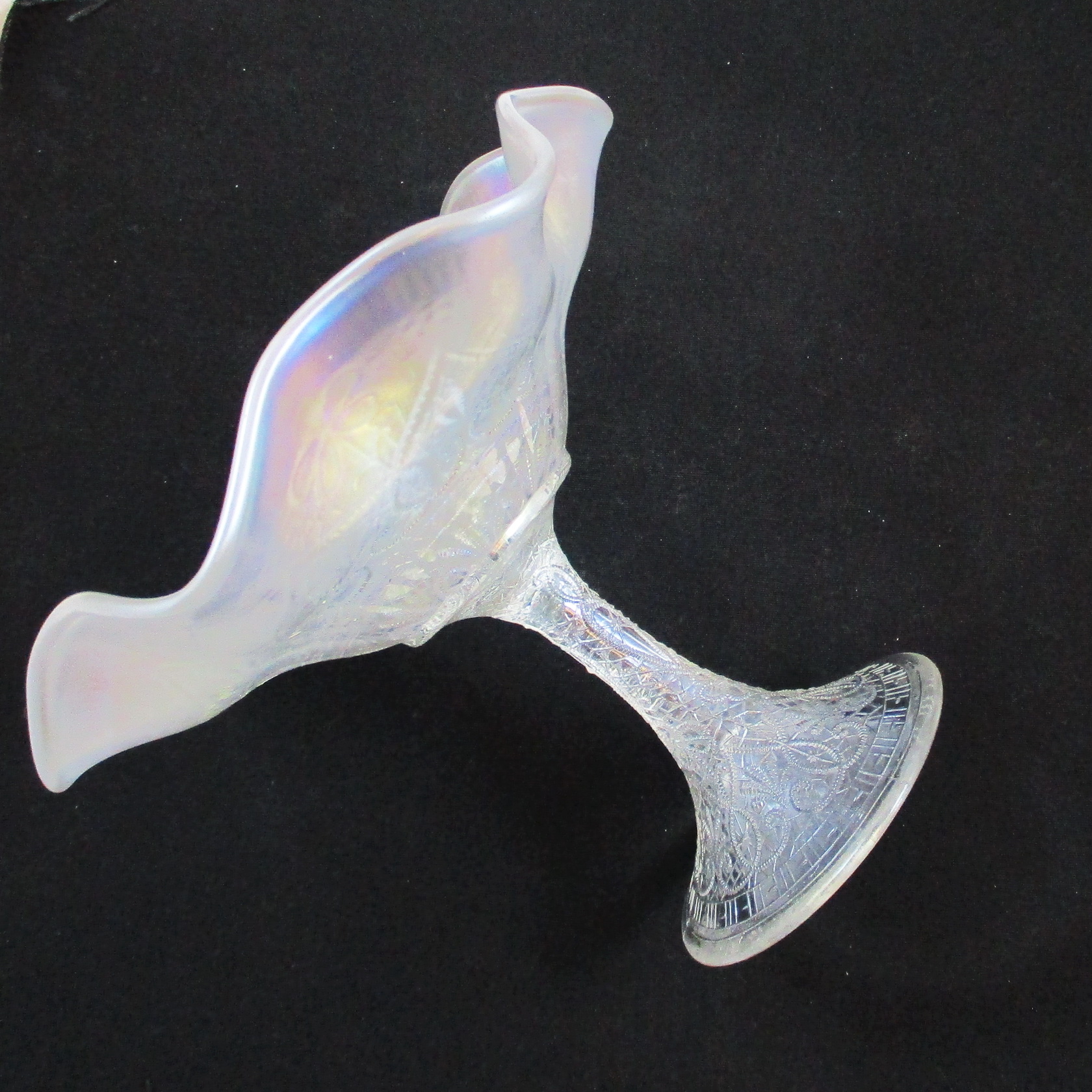 Antique Northwood White Hearts and Flowers Carnival Glass Compote