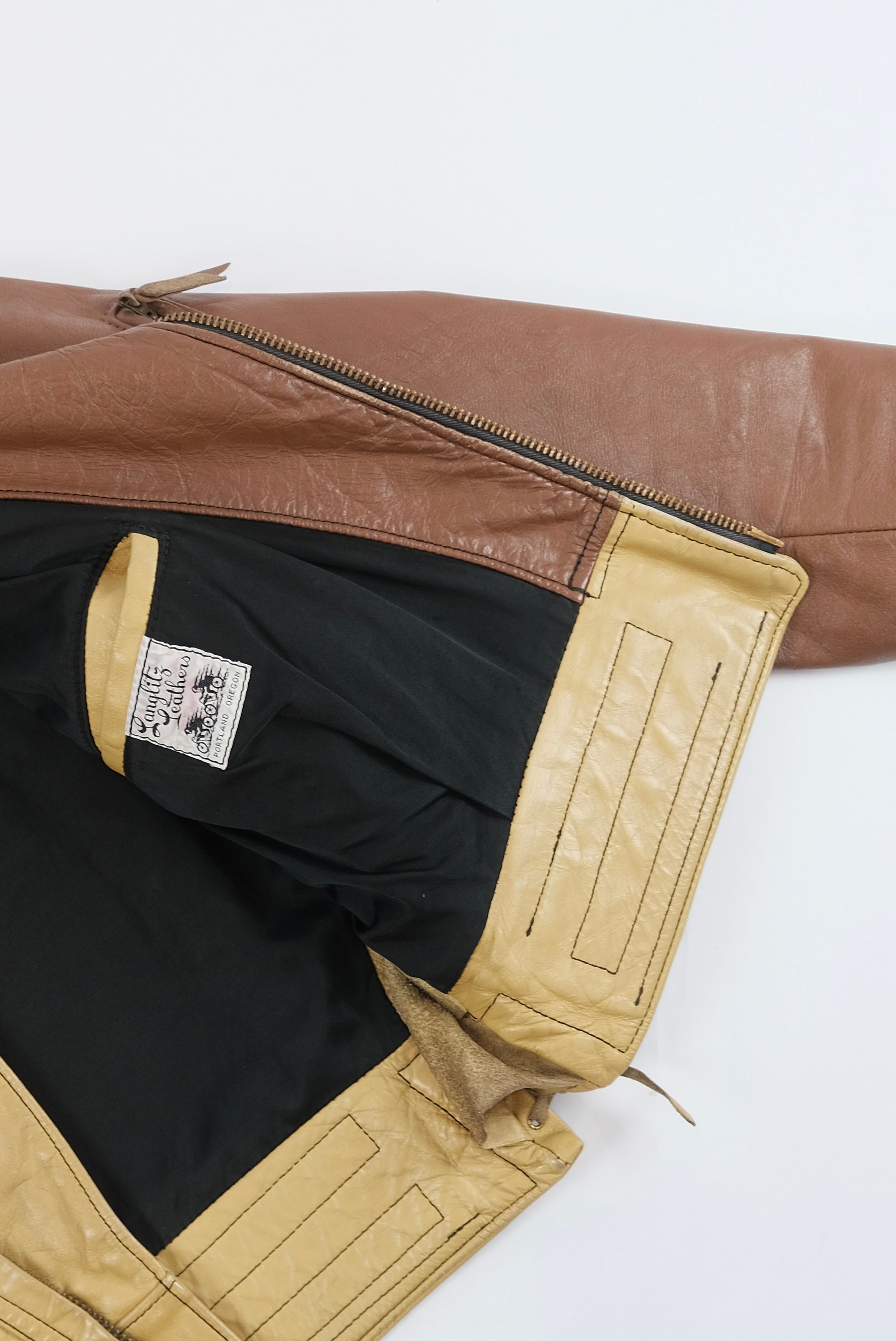 RARE 60s Langlitz Leather two-tone jacket M ~ Vintage Store