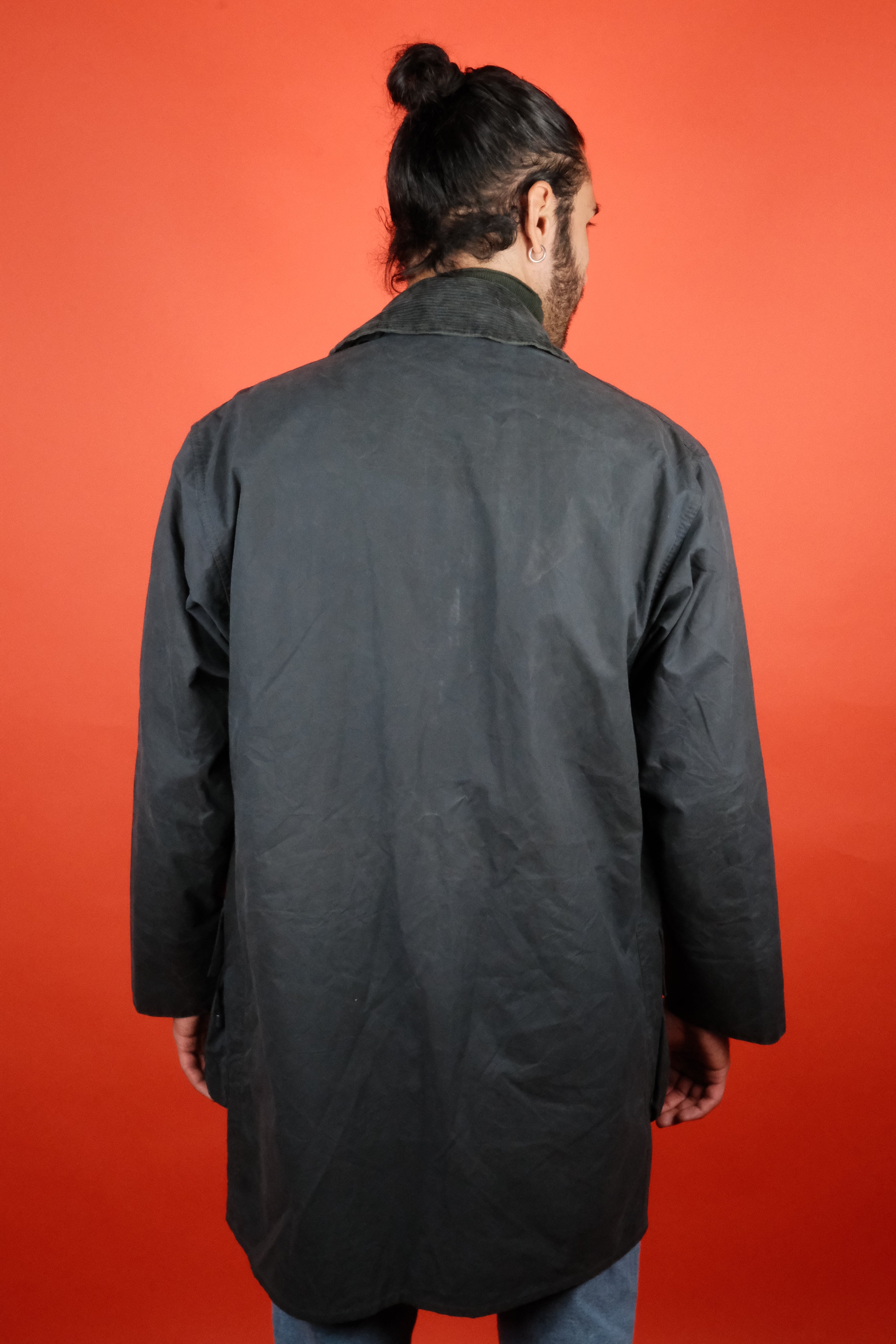 Barbour Border Navy 'M' C40/102 Wax Jacket con cappuccio