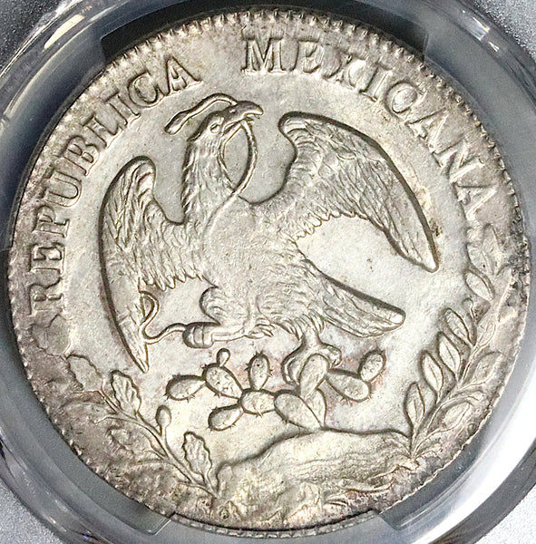 1848-Mo GC PCGS UNC Mexico 8 Reales Rare Cap Rays Silver Coin