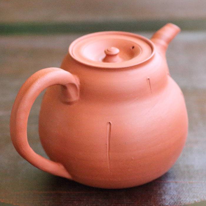 常滑焼 四代山田常山 朱泥ティーポット 大容量満450cc 後手急須