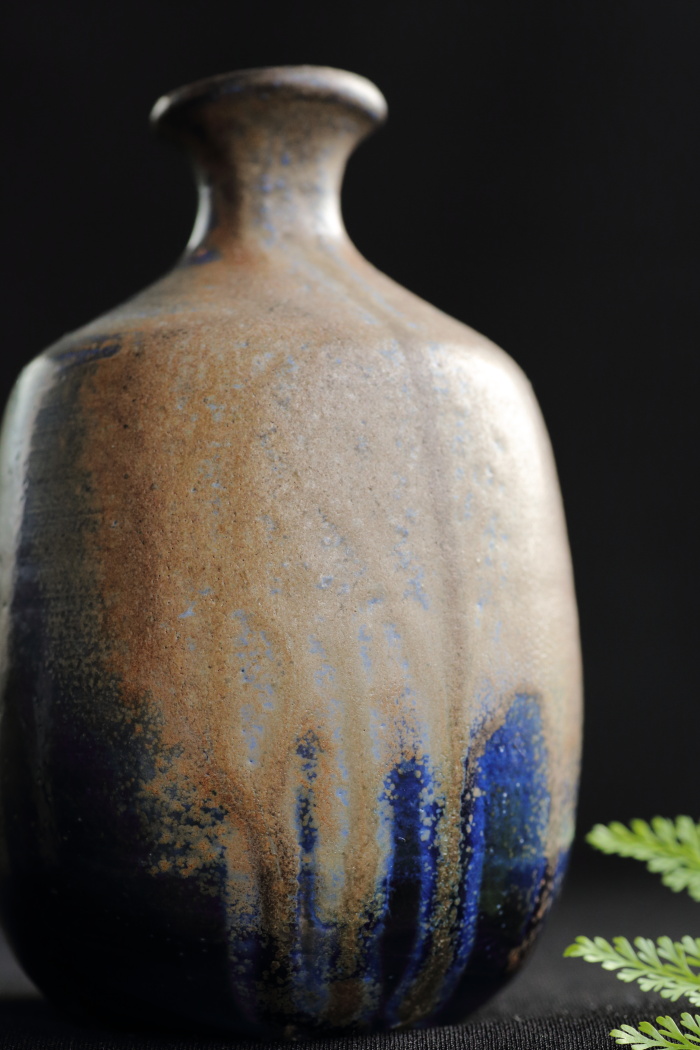 松井興之 藍彩備前徳利 登窯焼成酒器 酒注ぎ 作家もの備前焼 桐箱